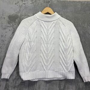 J Crew Womens Sweater White Cable Knit Mock Neck Fisherman Costal Cotton XS